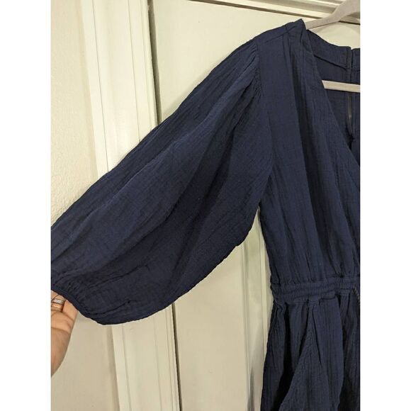 Anthropologie Celia Gauzy Romper Women's size XS navy blue faux wrap drawstring - Picture 9 of 13